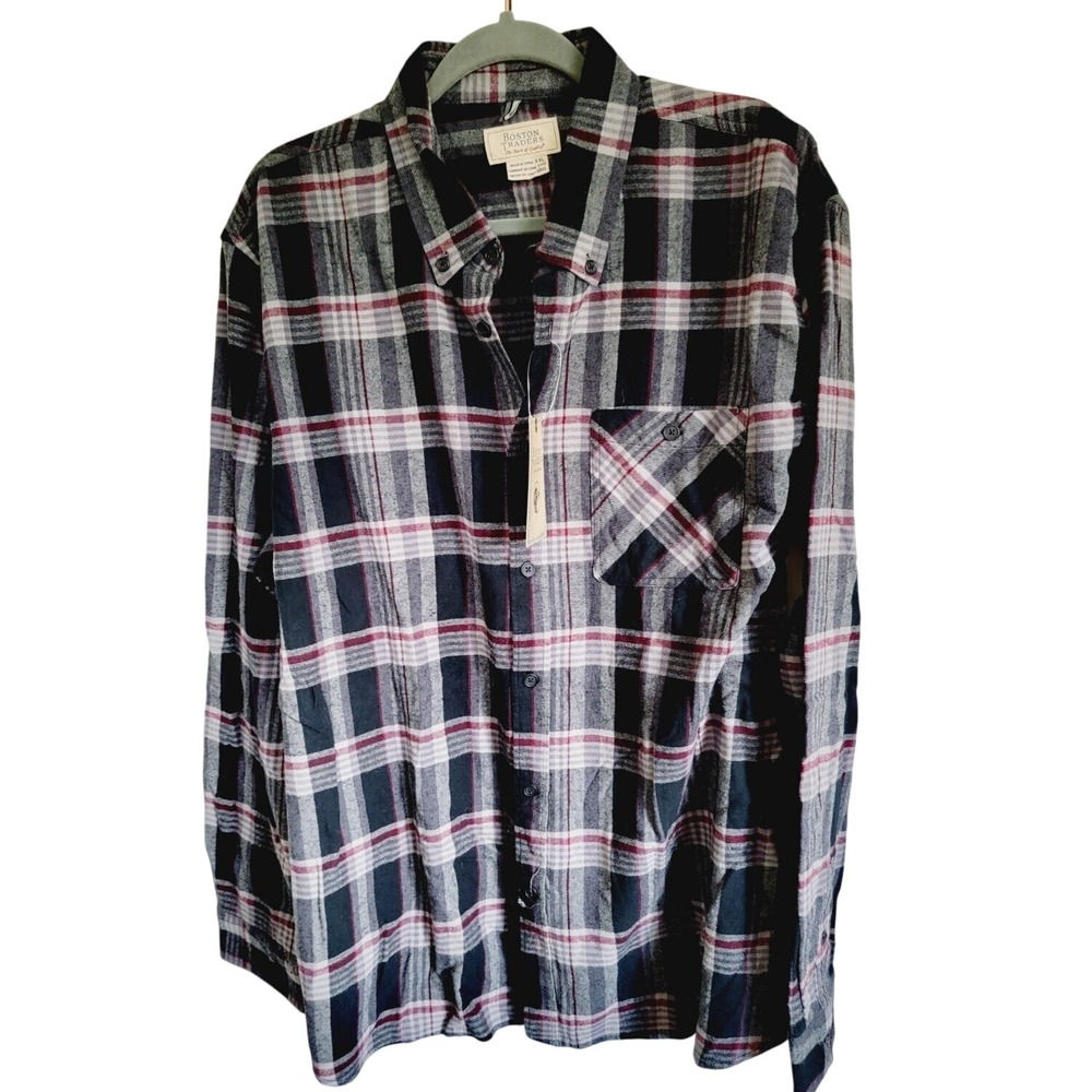 Boston‎ Traders Men's XXL Maple Plaid 100% Cotton Flannel Shirt Black Red NWT